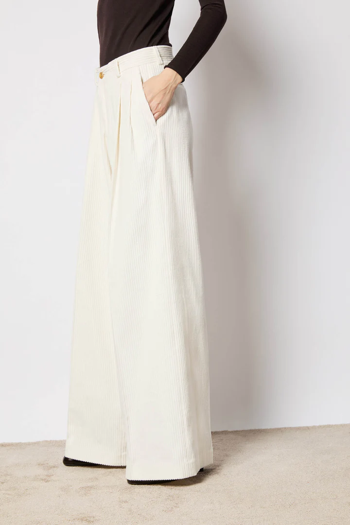 High-Waist Wide-Leg Pants With Ribbed Texture