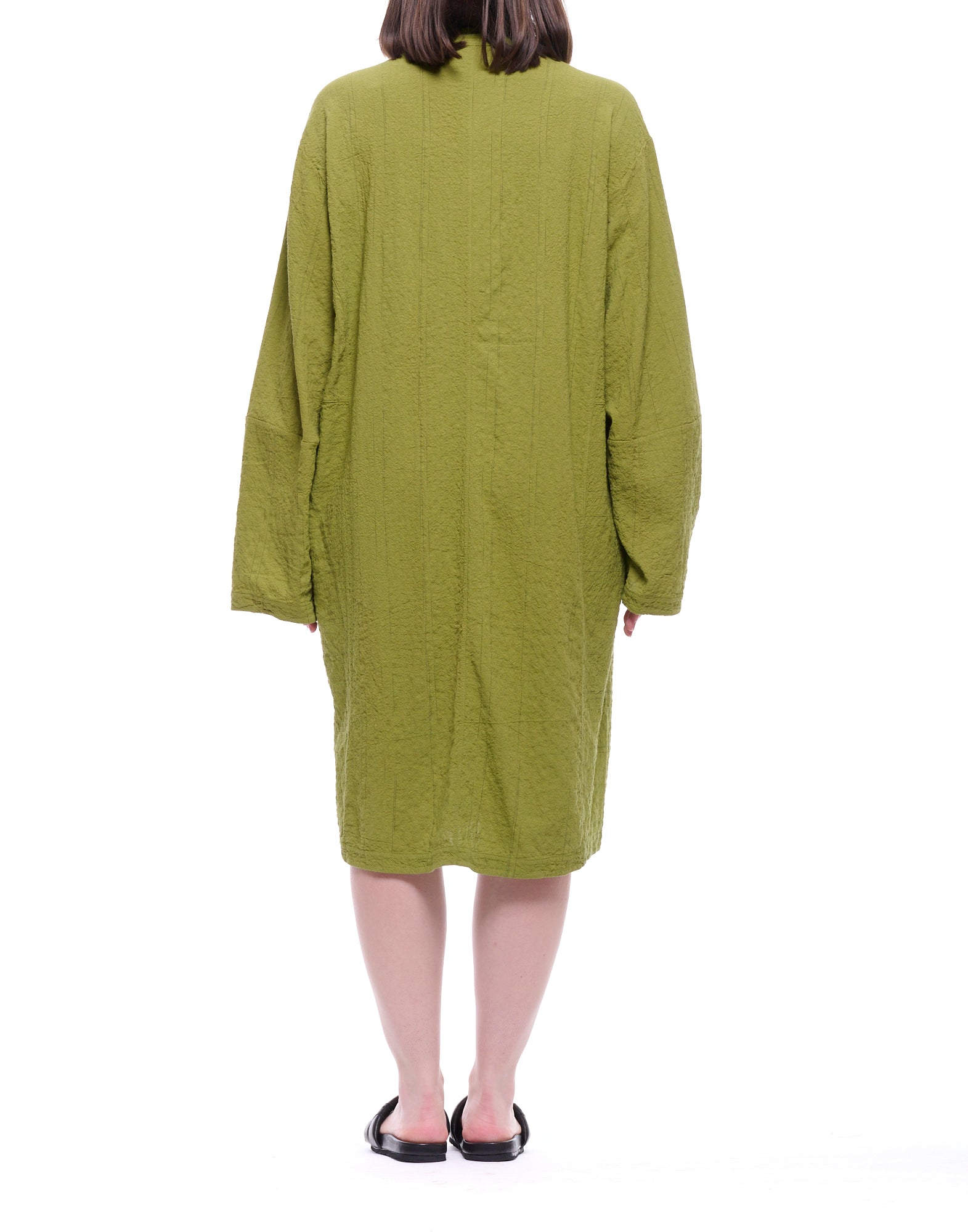 Olive Long Button-Front Dress with Fluid Silhouette