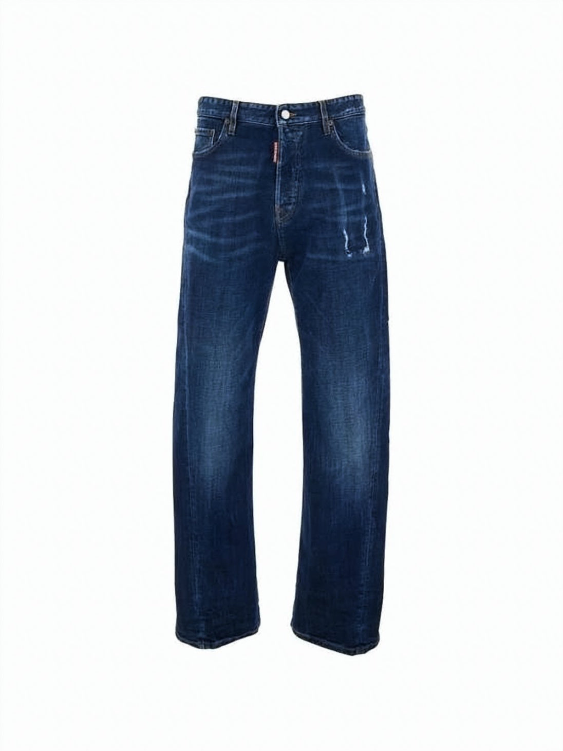 Dark Blue Denim Straight-Leg Jeans