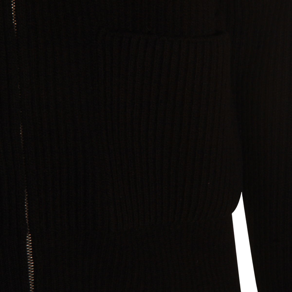 Ribbed Black Zip-Up Sweater with Hood