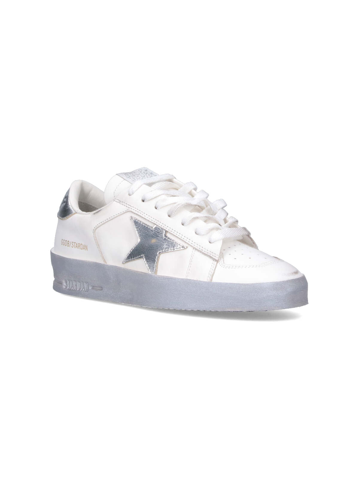 White Stardan Distressed Silver Accent Sneakers