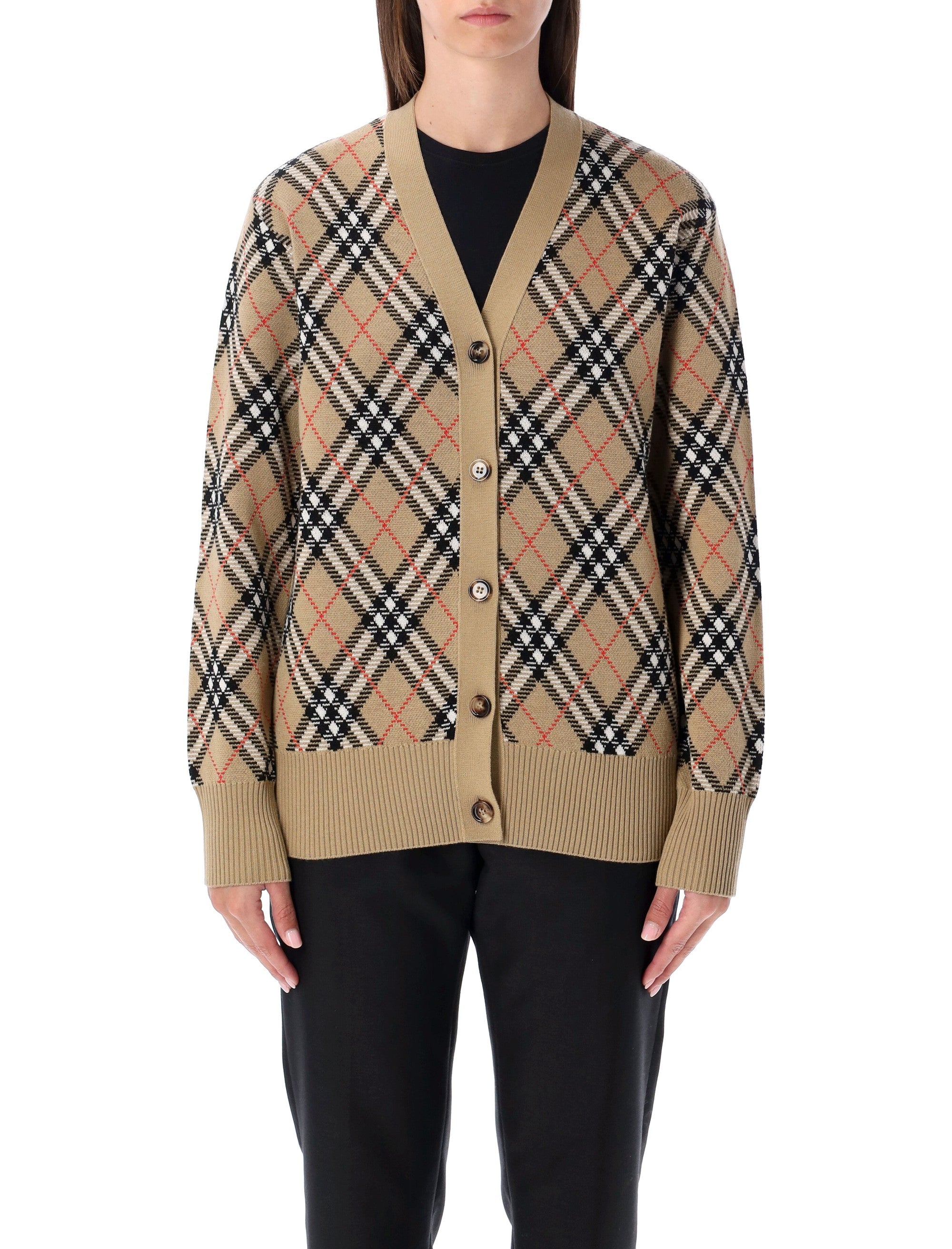 London Wool Blend Check Cardigan
