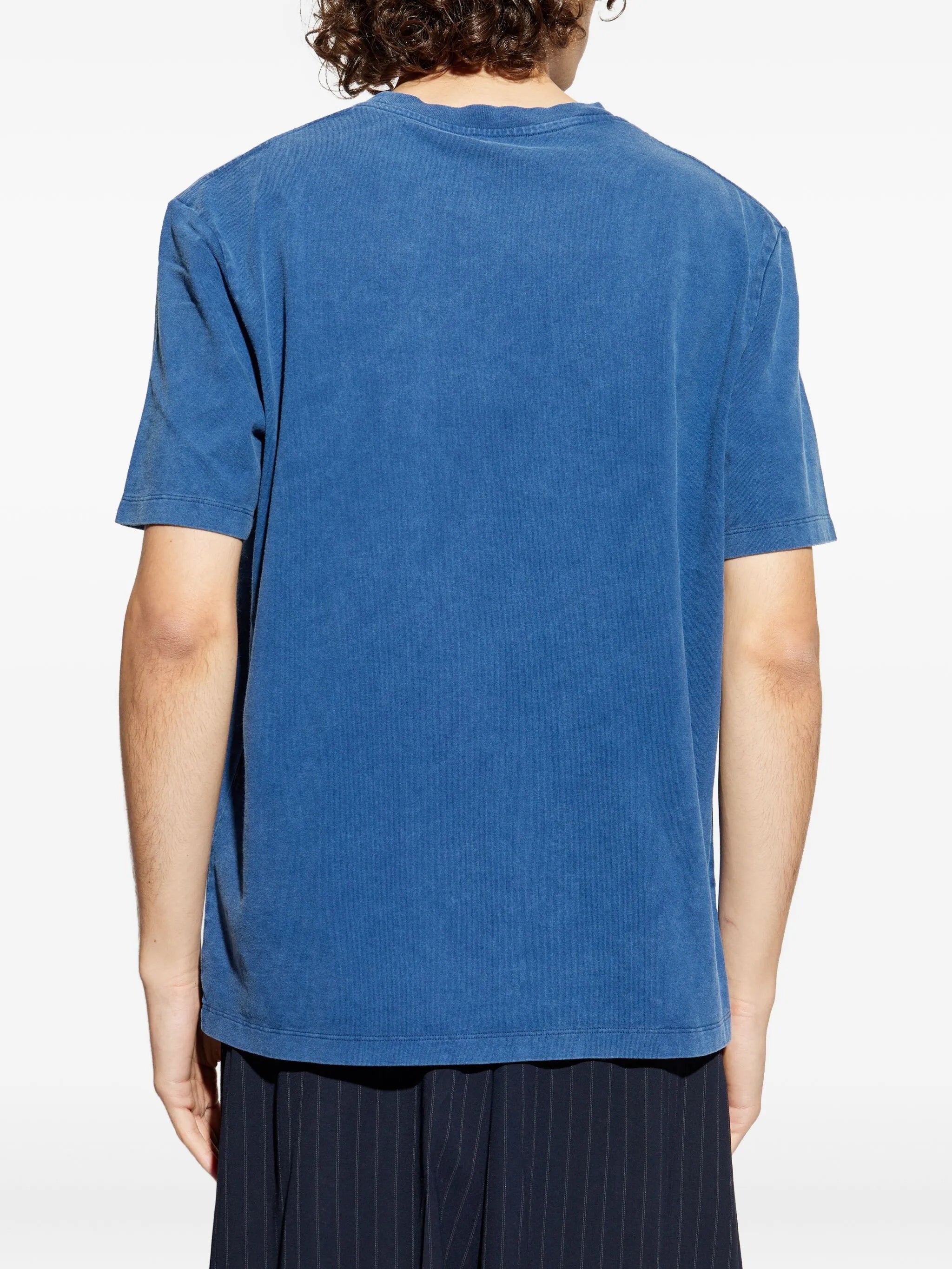 Washed Blue Loose Ss Embroidered T-Shirt