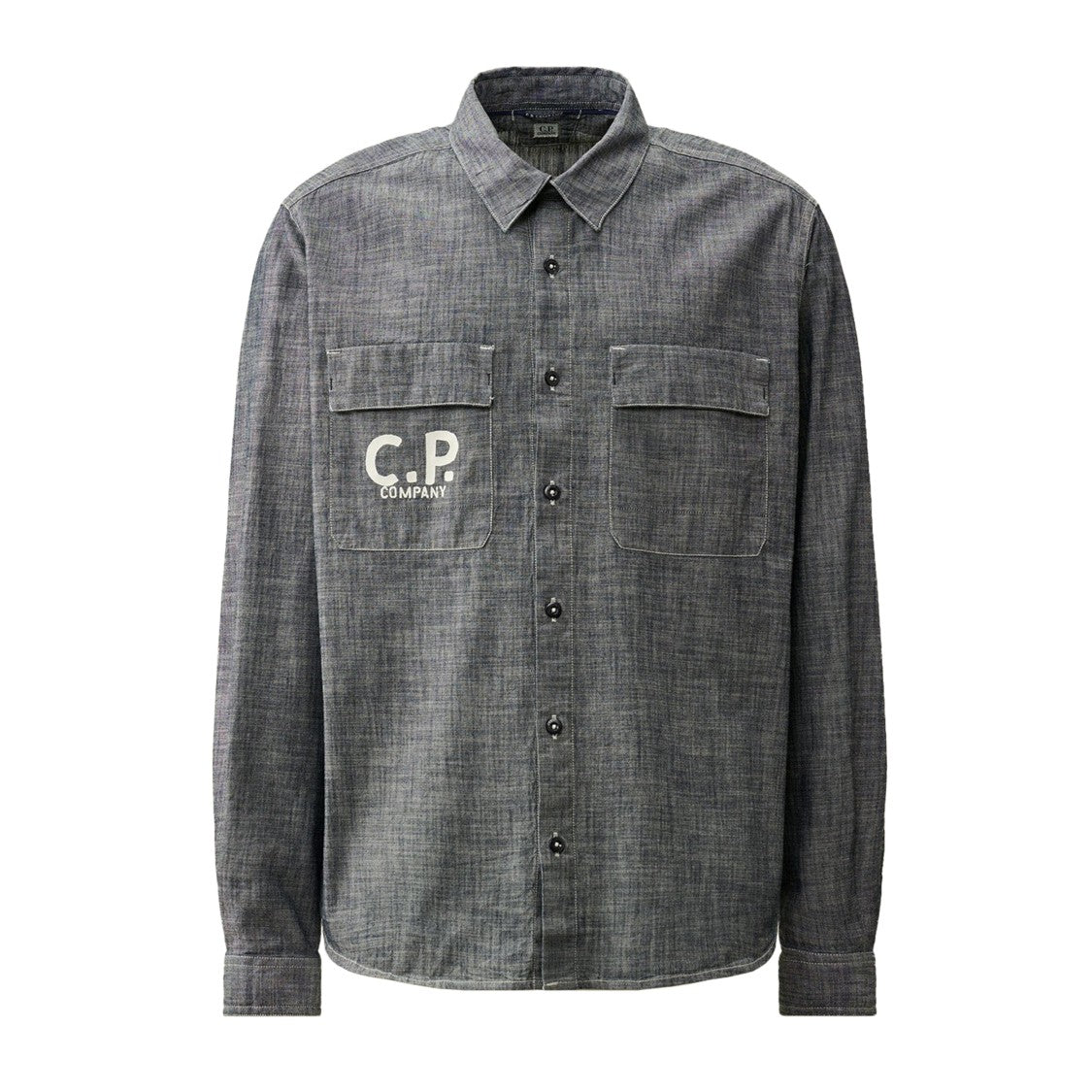 Textured Dark Grey Button-Down Long-Sleeve Shirt