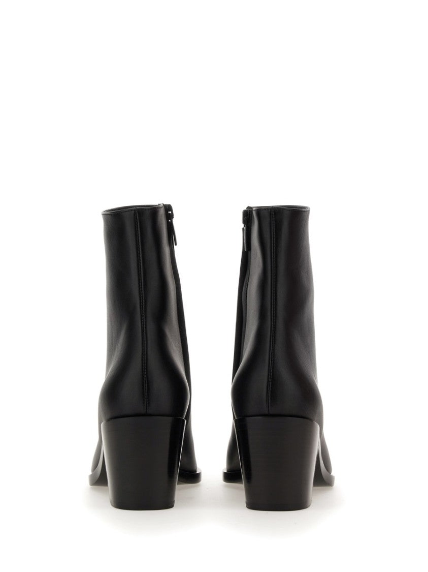 Smooth Leather Ankle Boots With Pointed Toe