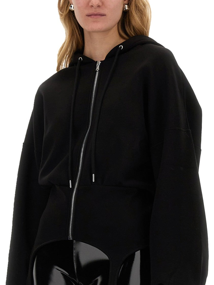 Cropped Black Sweatshirt With Suspender Detail