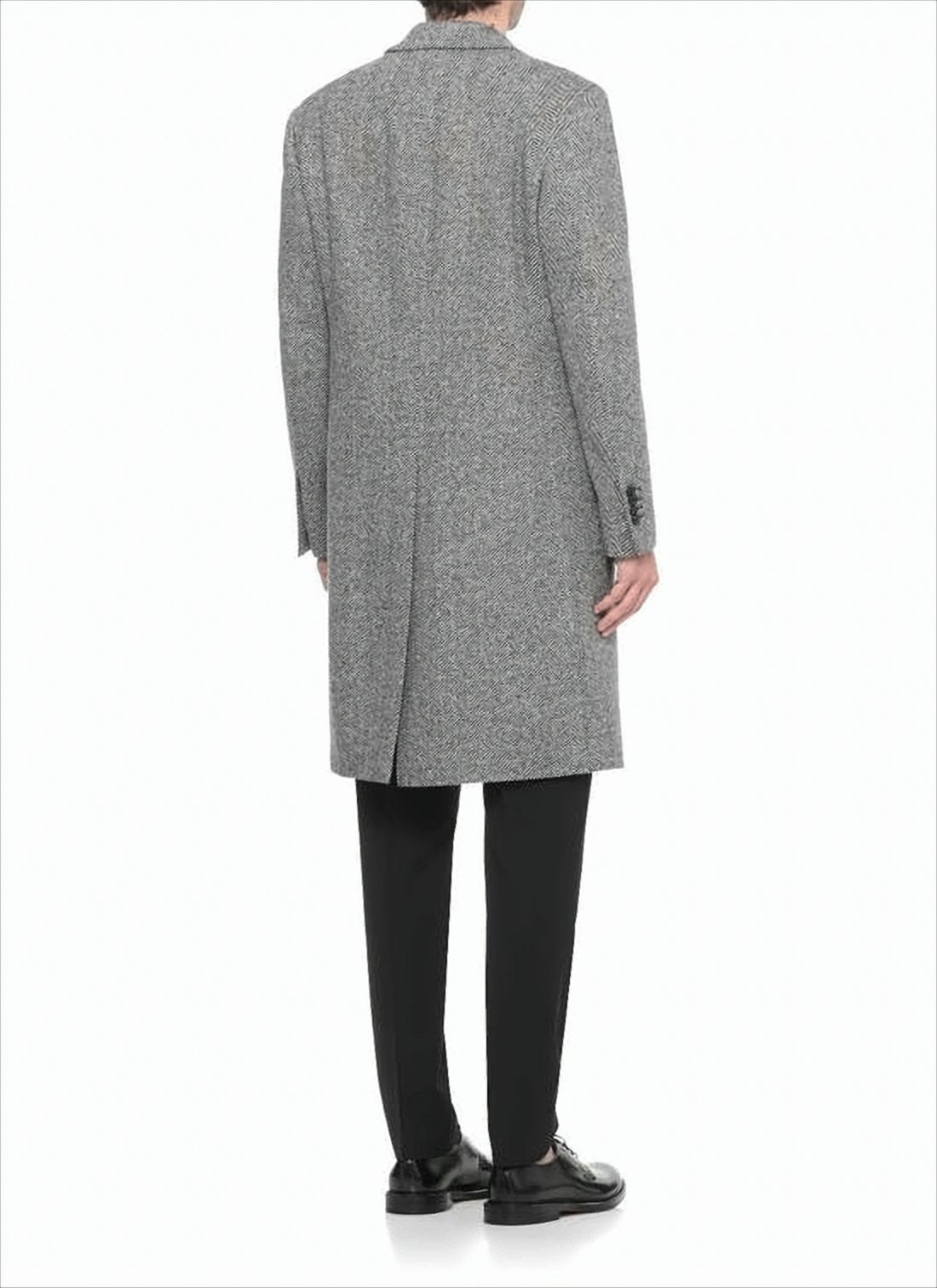 Classic Tailored Grey Herringbone Wool Lardini Coat