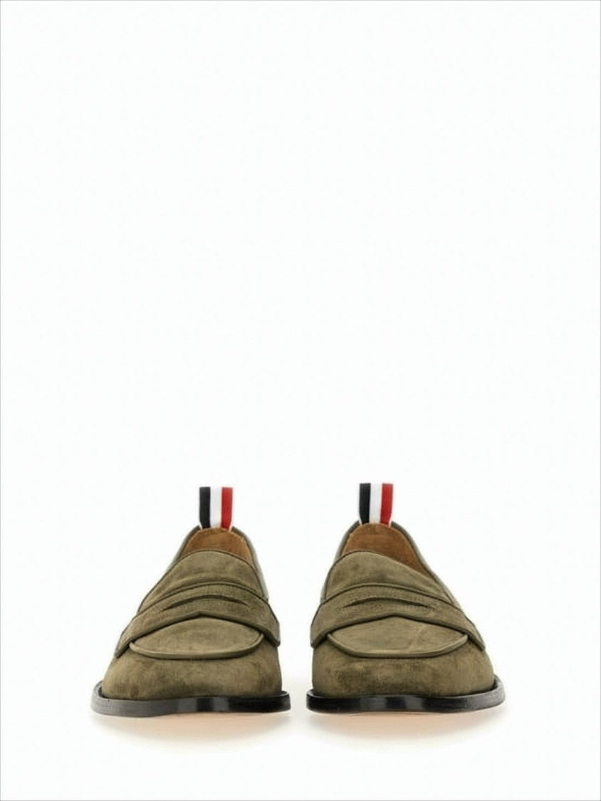 Suede Loafers with Rounded Toe and Tricolor Detail