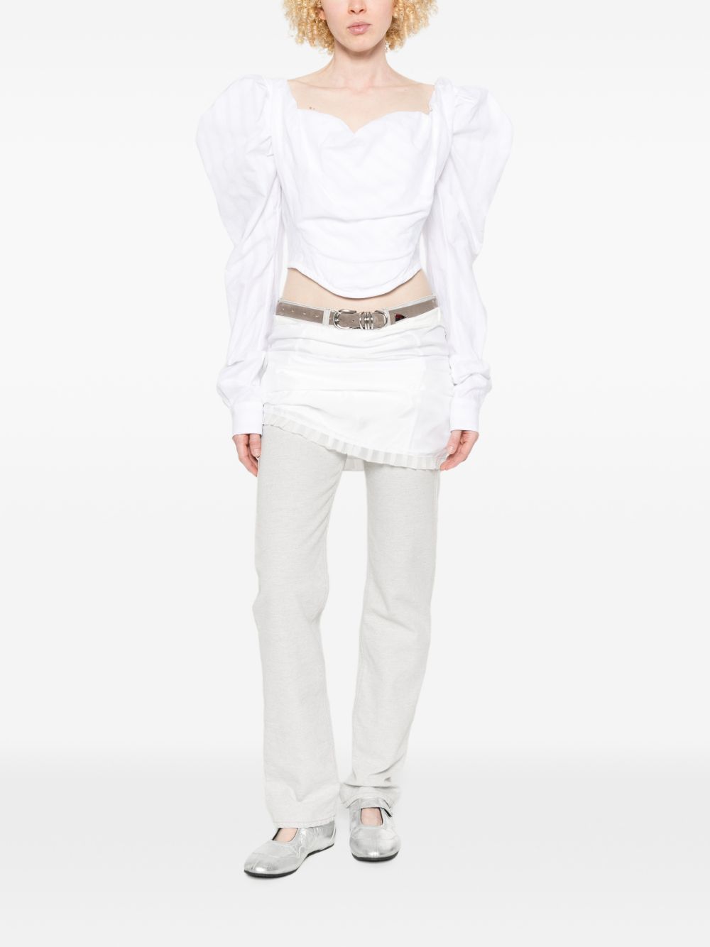 White Sweetheart Neck Puff Sleeve Top