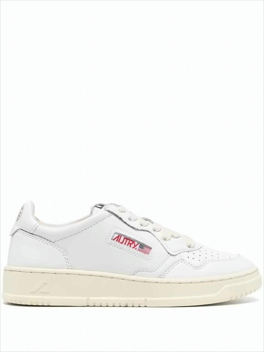 Perforated White Leather Low-Top Sneakers with Padded Collar