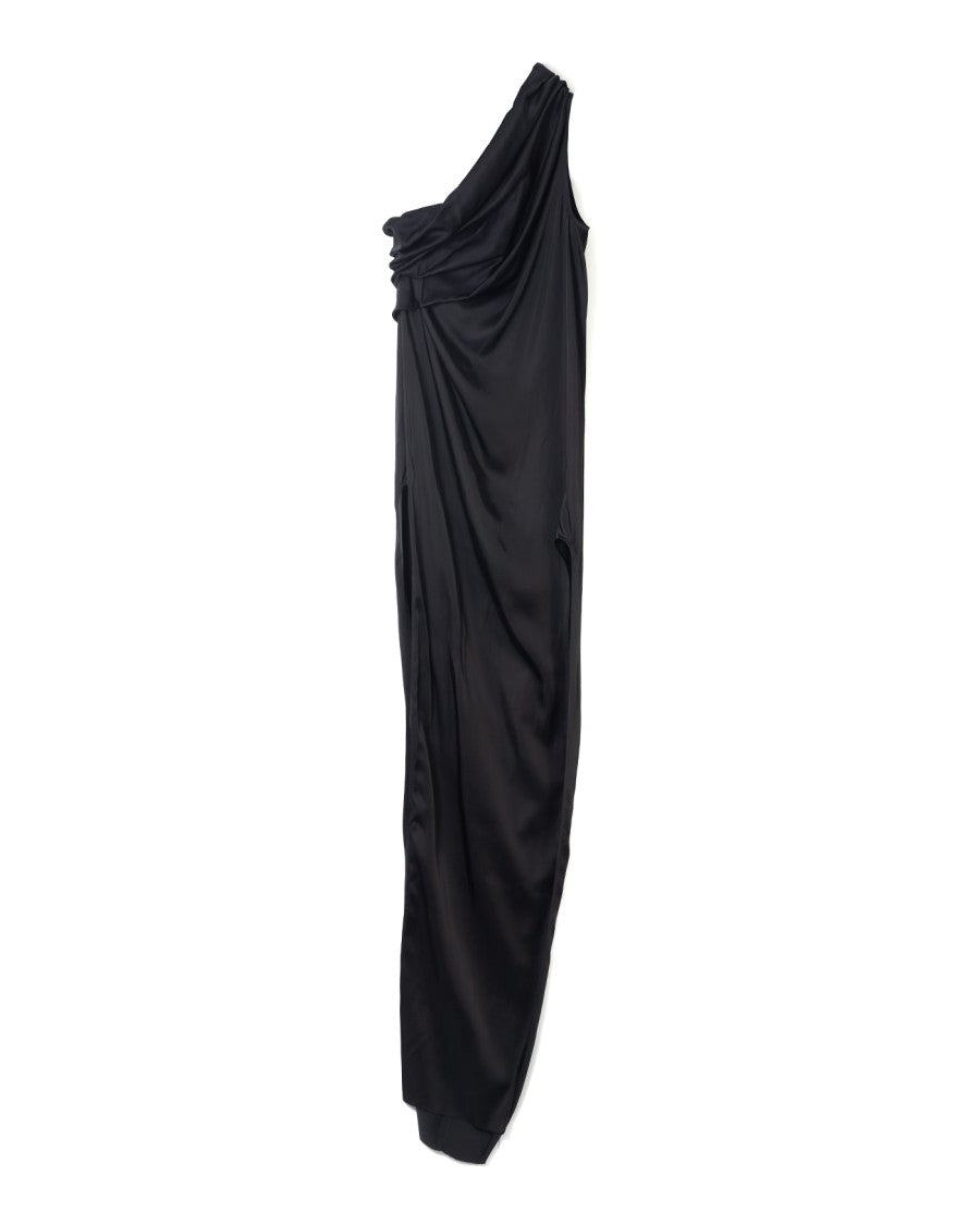 Floor-Length Asymmetrical Black Charmeuse Dress