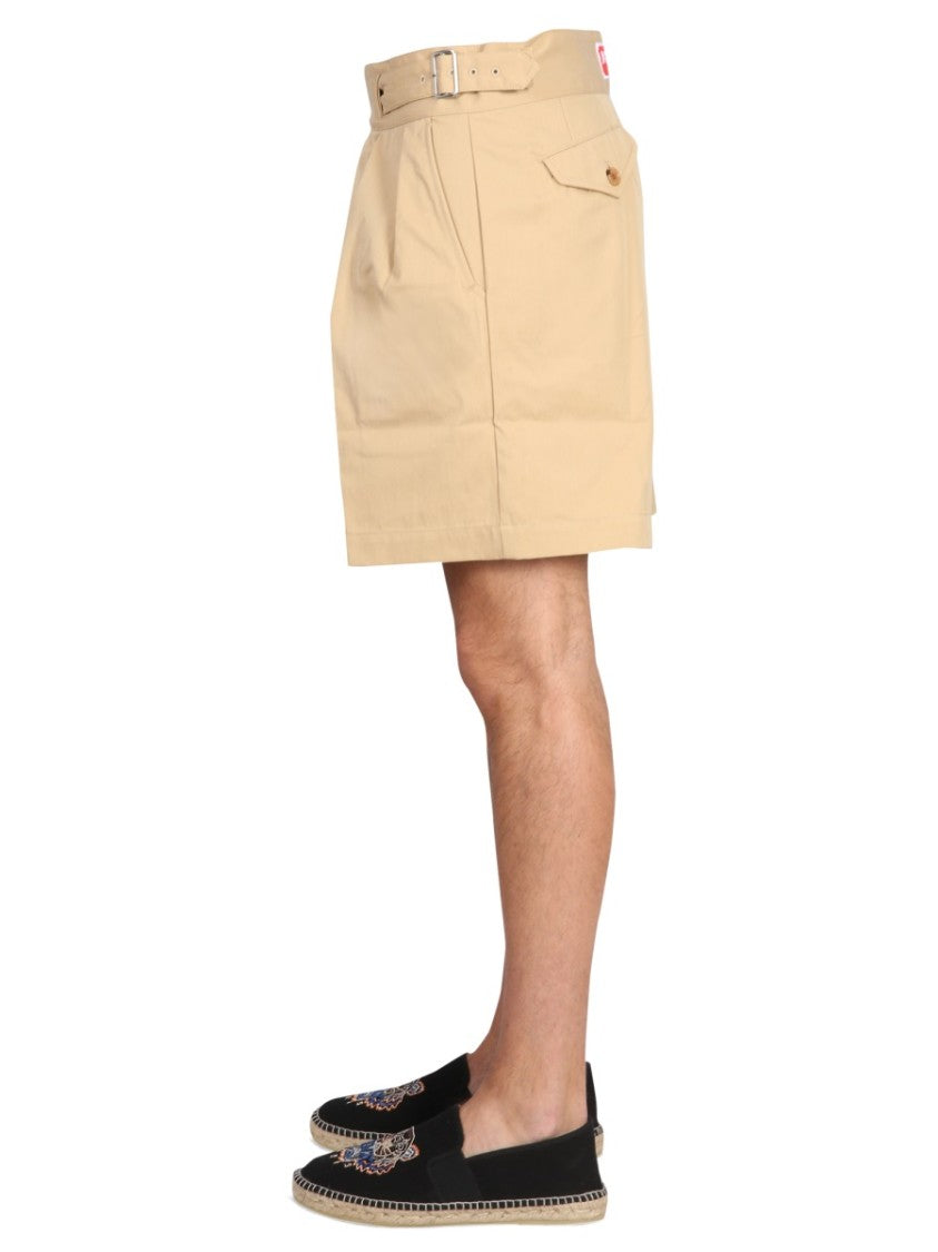 Structured Twill Shorts With Adjustable Belt