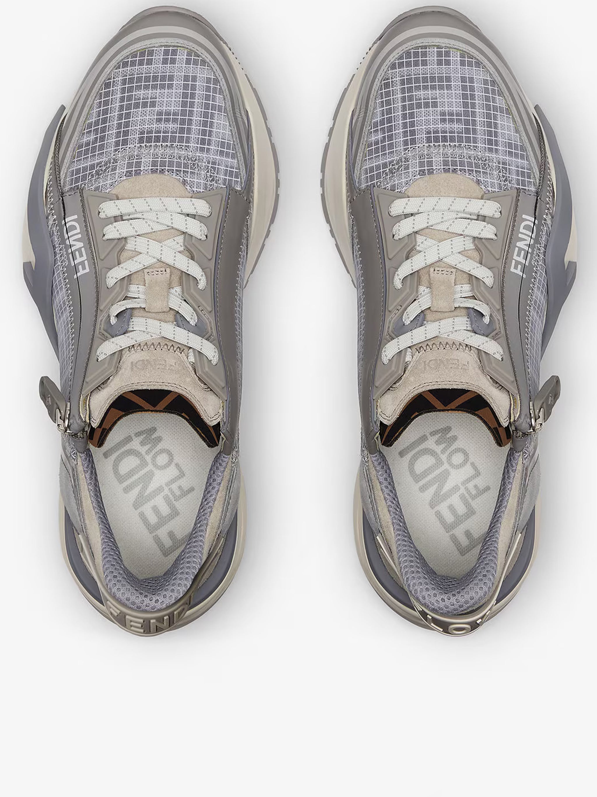 Grey Mesh Sculpted Sole Zipper Sneakers