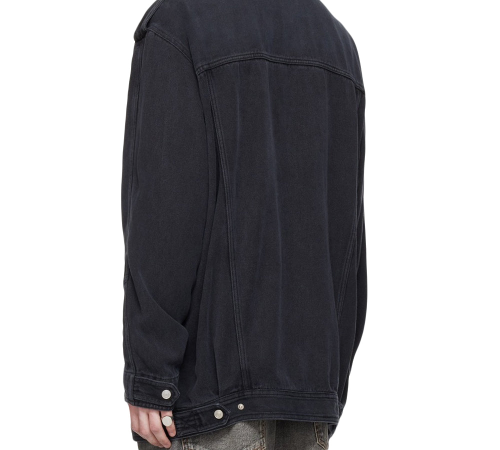 Oversized Black Denim Jacket with Classic Collar