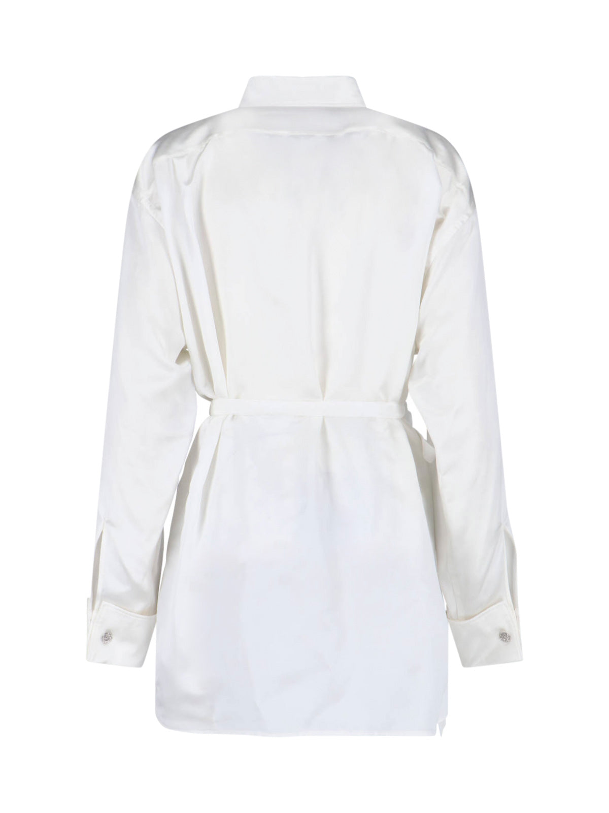 White Silk Shirt with Waist Detail