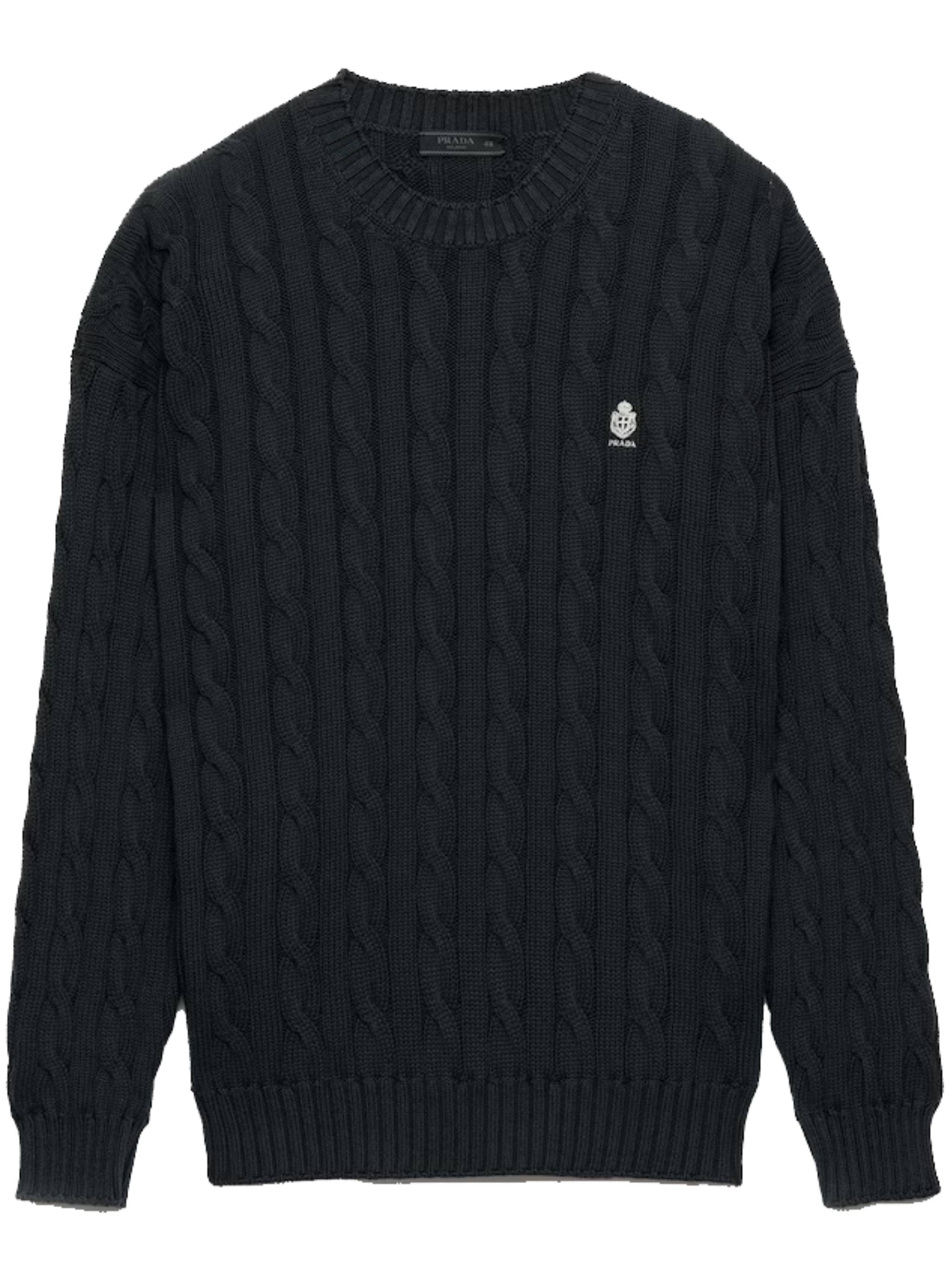 Cable-Knit Sweater with Classic Crew Neckline and Braided Textures