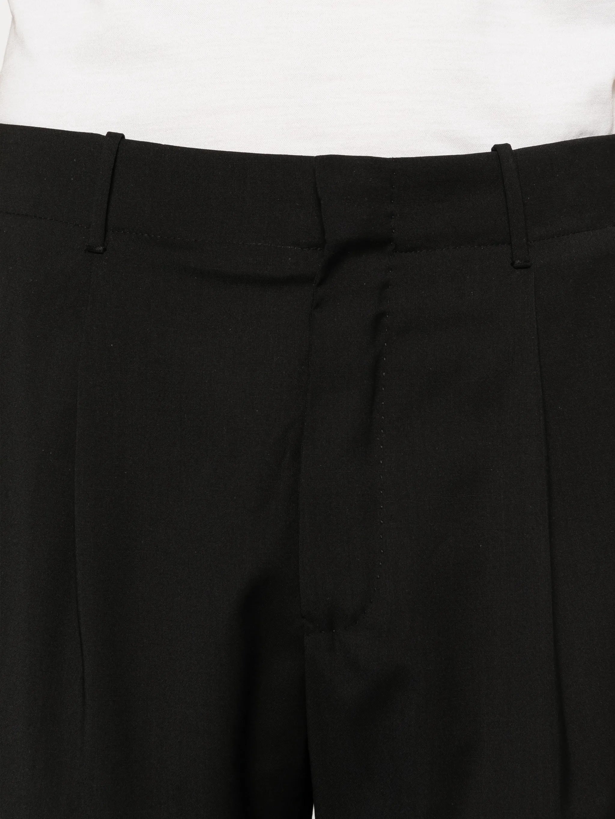 Black Straight-Leg Structured Fabric Trousers