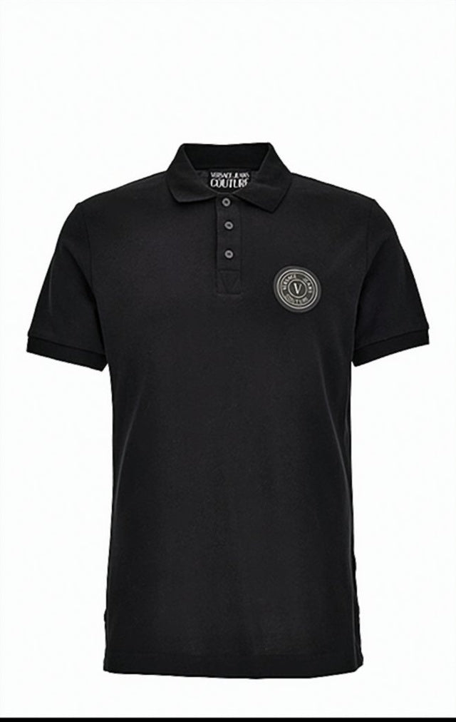 Short Sleeve Black Polo Shirt with Gold Accents