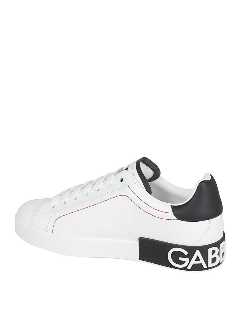 Smooth Leather Sneakers With Contrasting Stitching