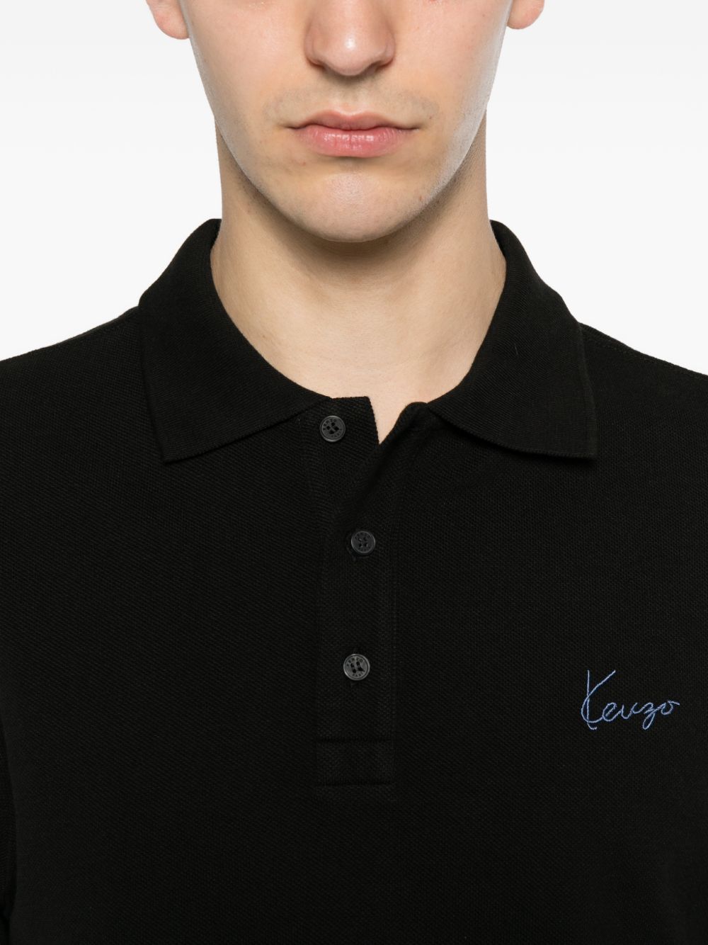 Black Cotton Piqué Embroidered Polo