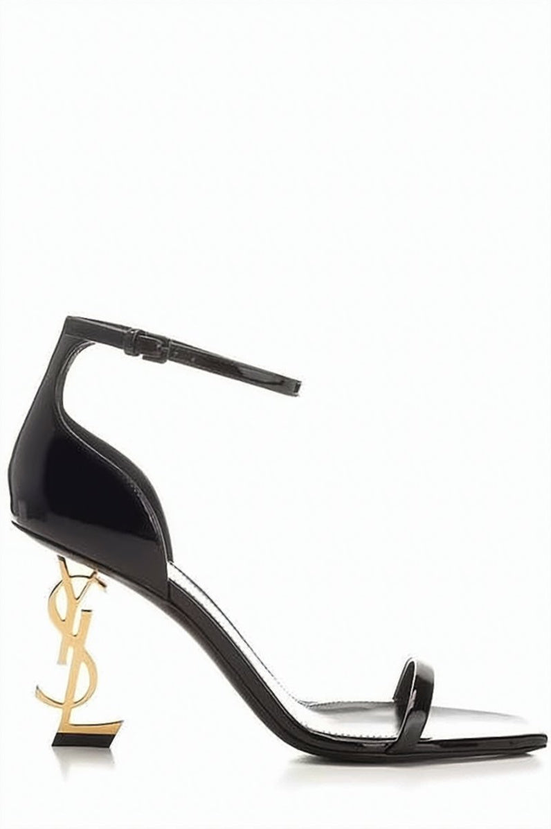 Patent Leather Opium Sandals with Iconic Logo Heel
