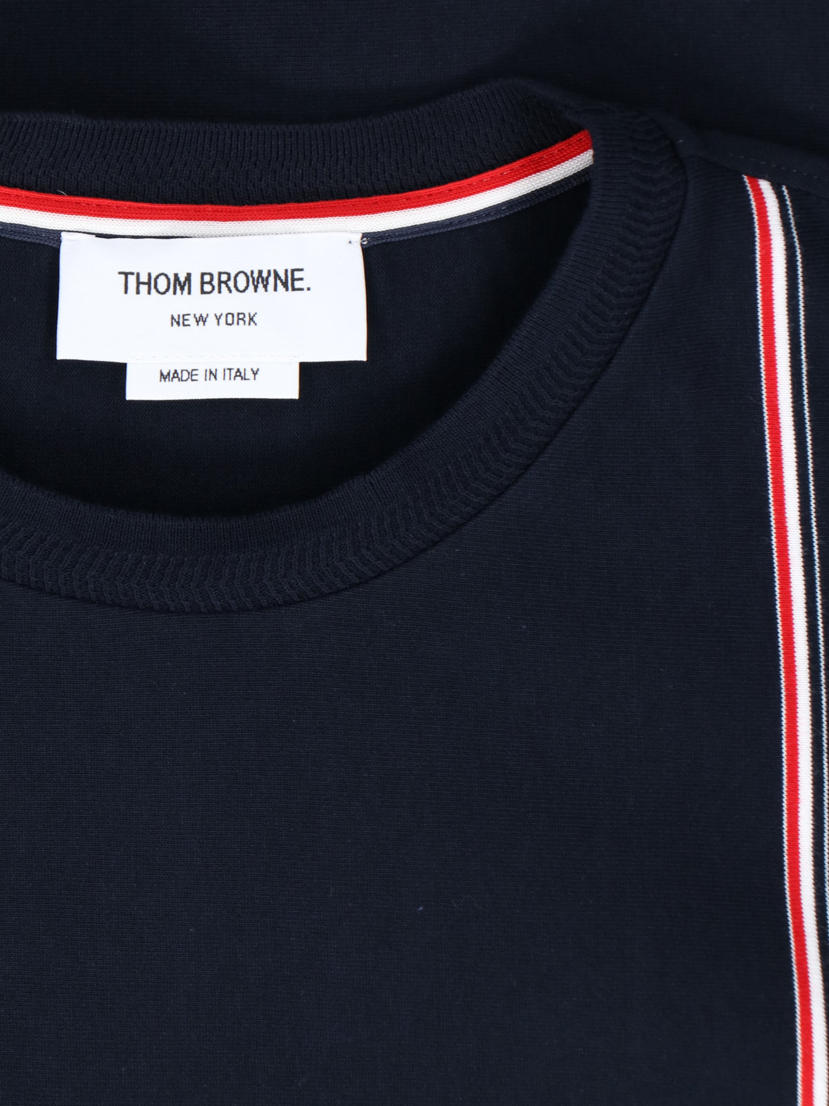 Navy Blue Cotton T-Shirt With Tricolor Detail And Classic Fit
