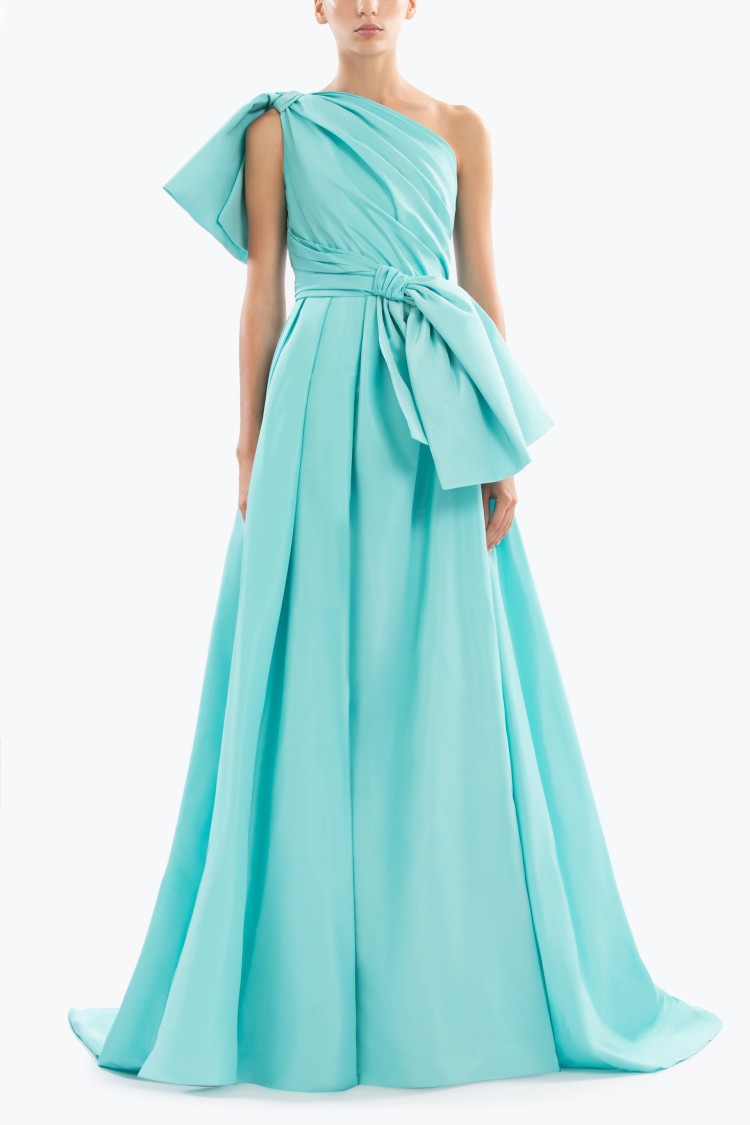 Aqua Sky Taffeta Evening Dress
