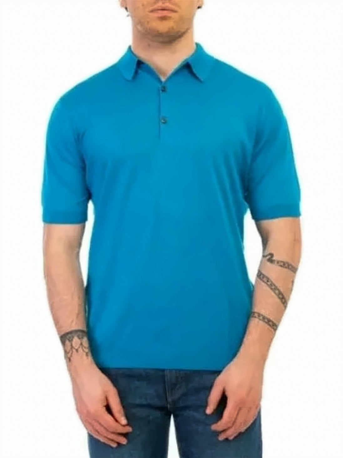 Vibrant Blue Cotton Polo Shirt With Classic Collar