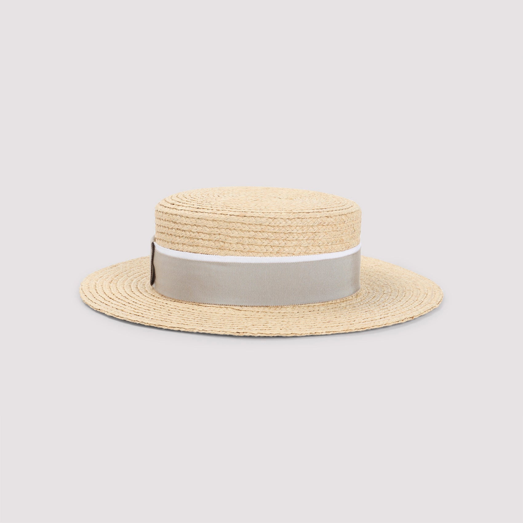 Woven Raffia Hat with Light Beige Fabric Band