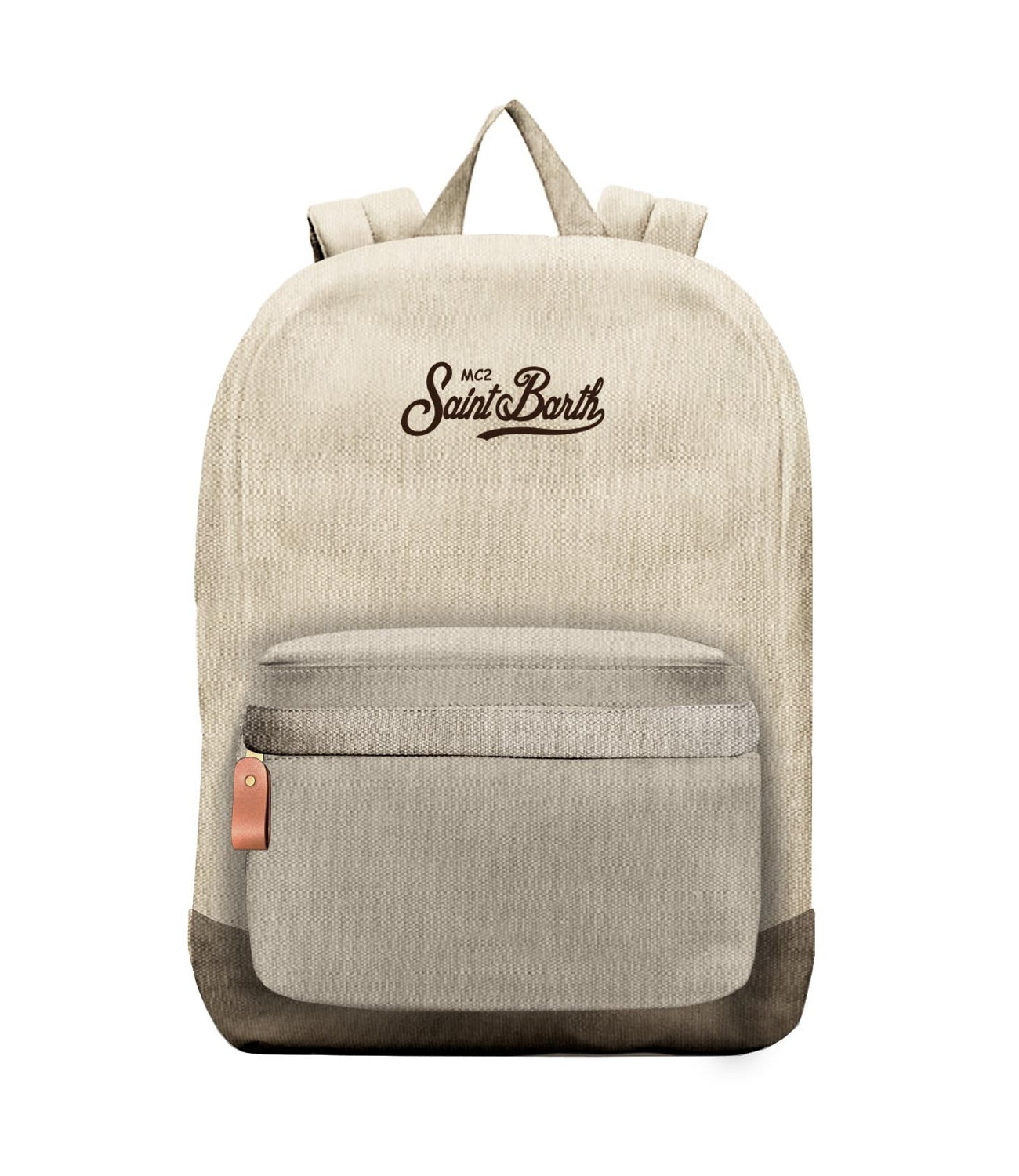 Beige Backpack with Textured Fabric and Leather Accents