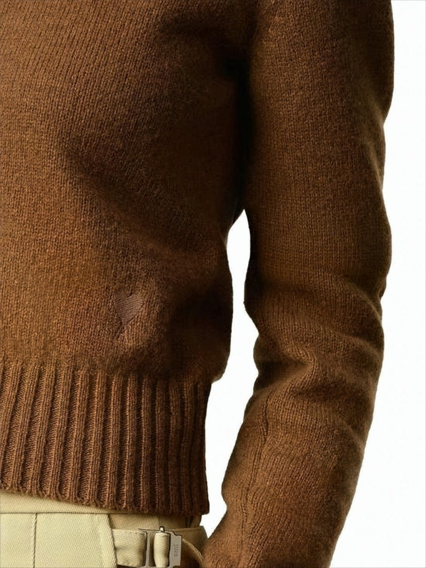 Cropped Brown Cashmere Blend Sweater with Heart Detail