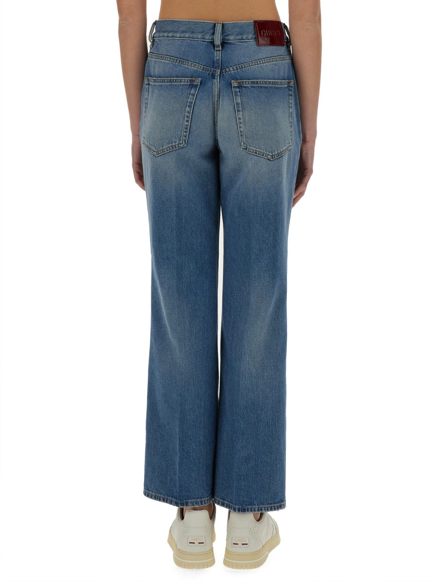 Straight-Leg Denim Pants with Iconic Logo Label