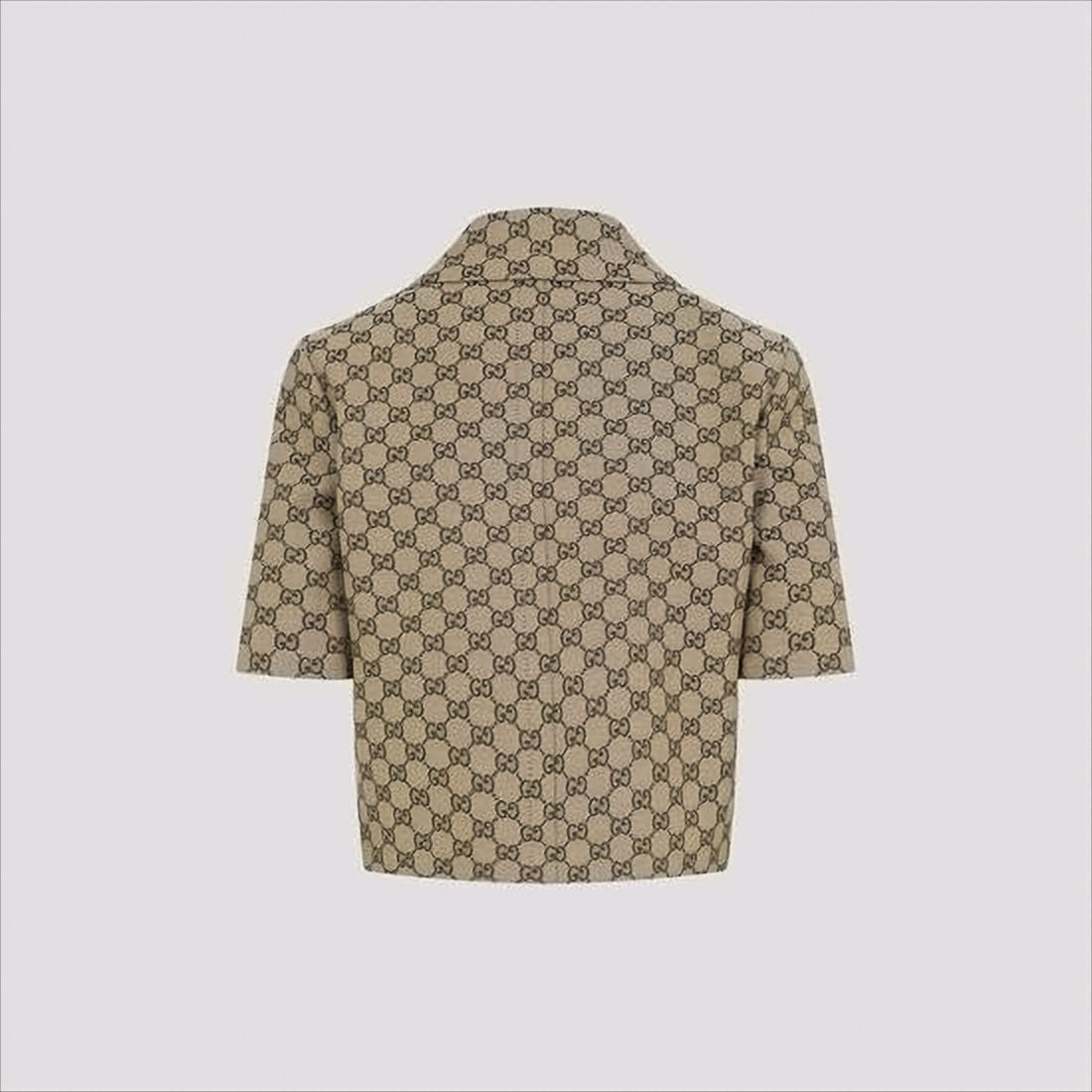 Boxy Silhouette Short-Sleeved Coat with Monogram Pattern