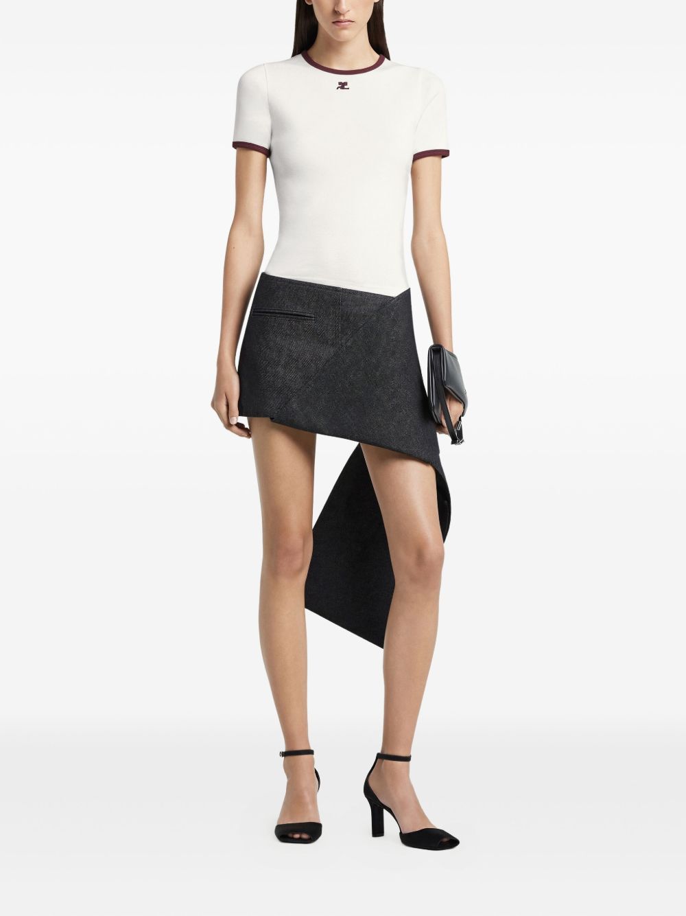 White Cotton Crew-Neck Top With Red Trim