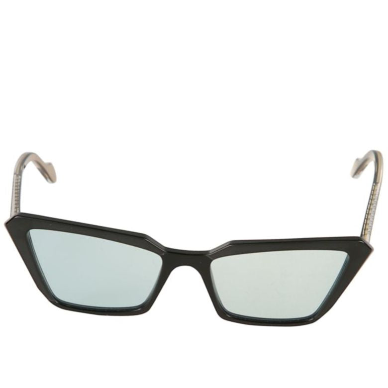 Butterfly Glamour-S Angular Black Sunglasses with Textured Gold-Tone Temples