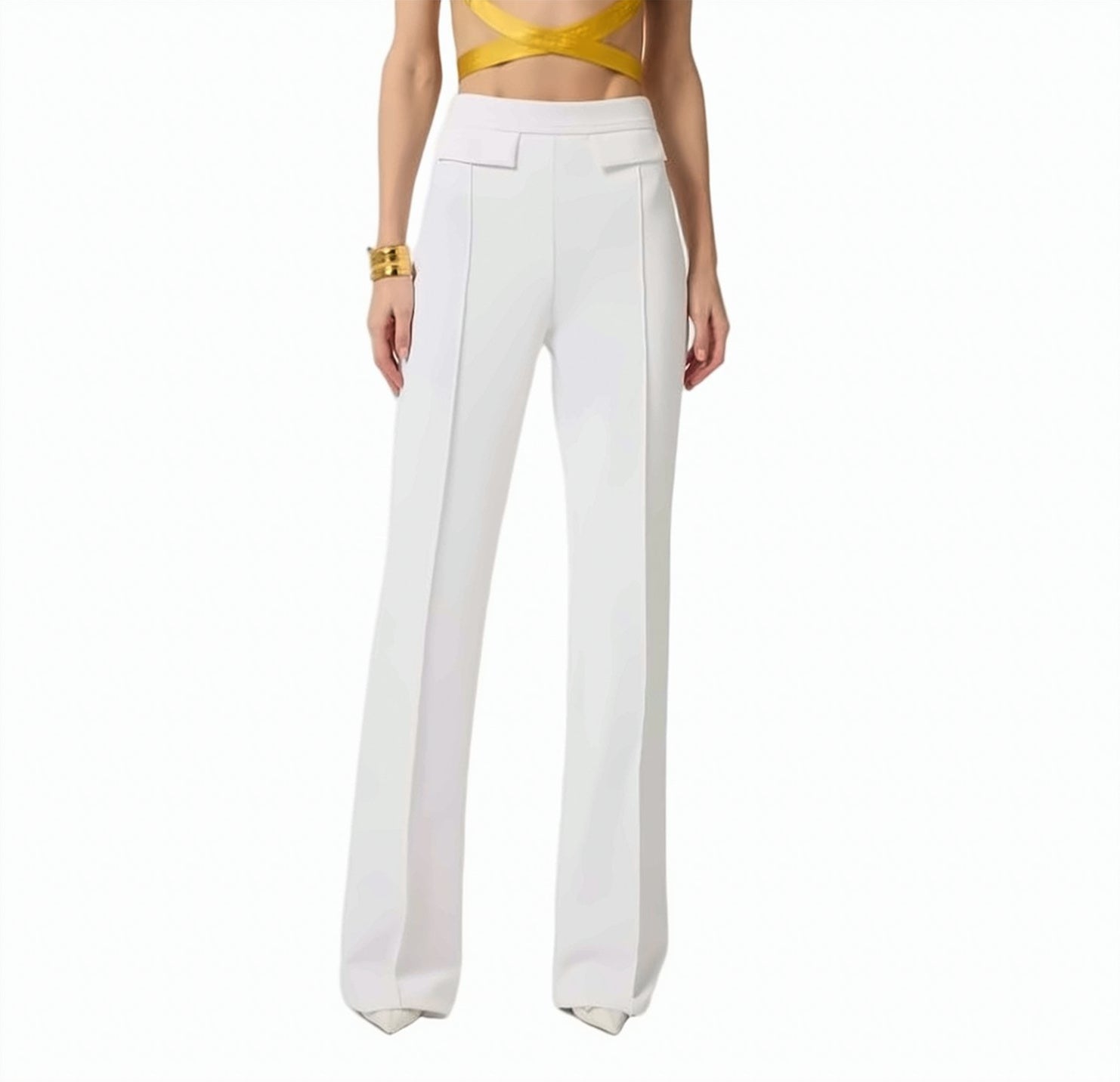 Stretch Crepe Embroidered Trousers