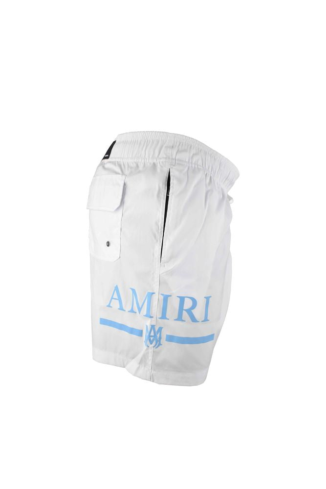 White Polyester Swim Shorts With Drawcord Waistband