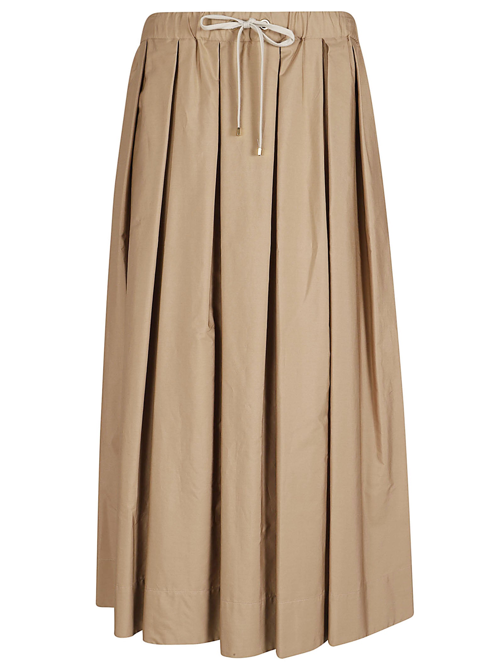 Voluminous Brown Cotton Pleated Skirt with Adjustable Waistband