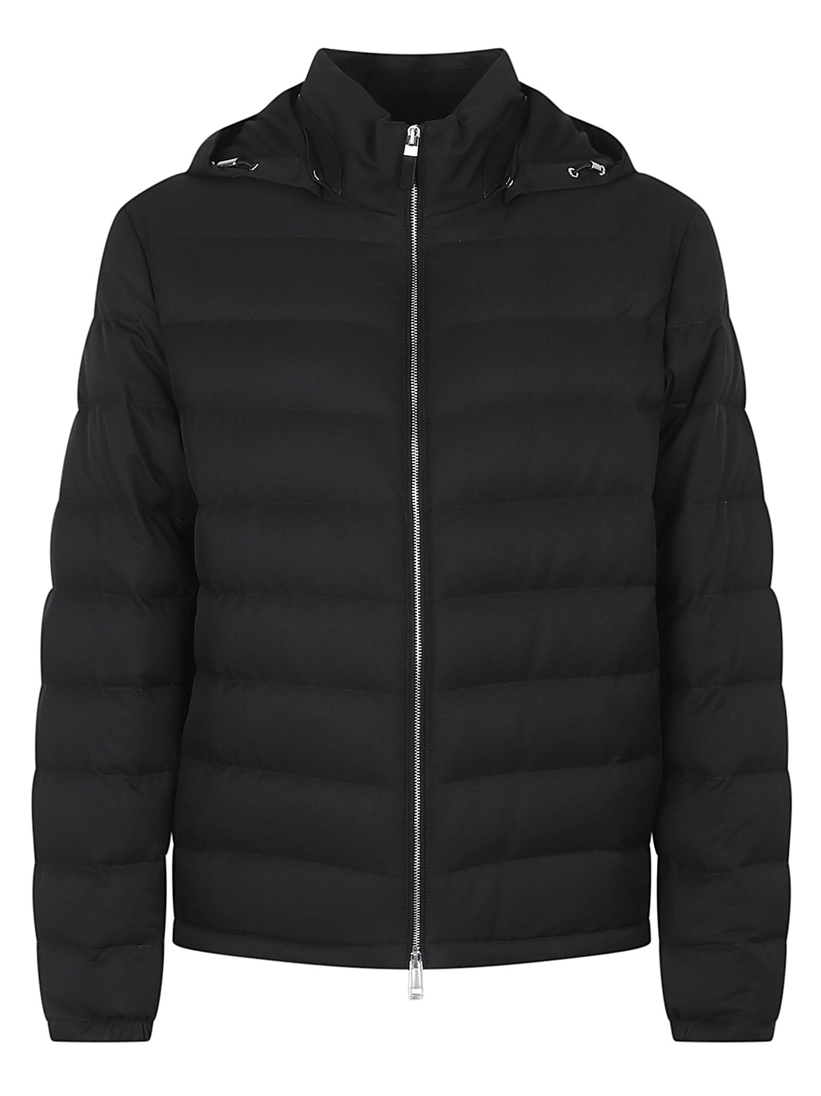 Technical Twill Black Puffer Jacket with Removable Hood