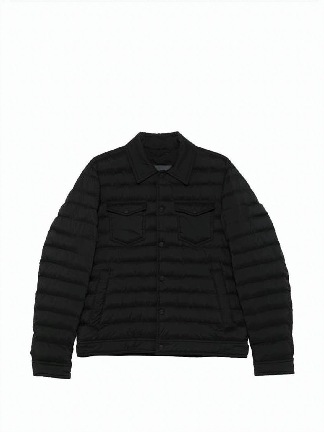 Quilted Black Padded Jacket With Classic Collar