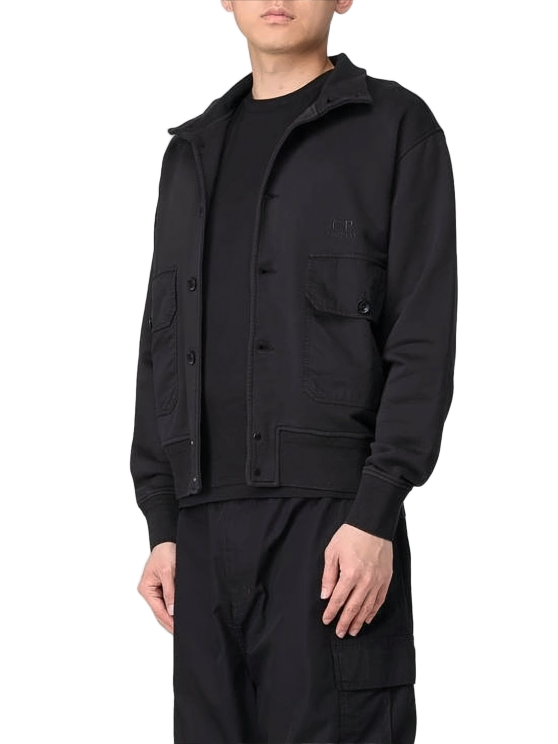 Minimalistic Black Cotton Cardigan with High Collar