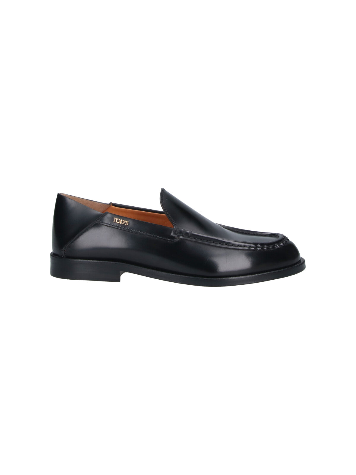 Black Rounded Toe Gold Logo Moccasins
