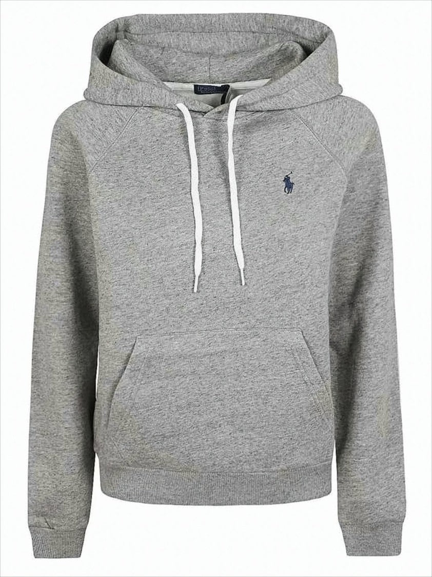 Cropped Heathered Hoodie with Drawstring and Kangaroo Pocket