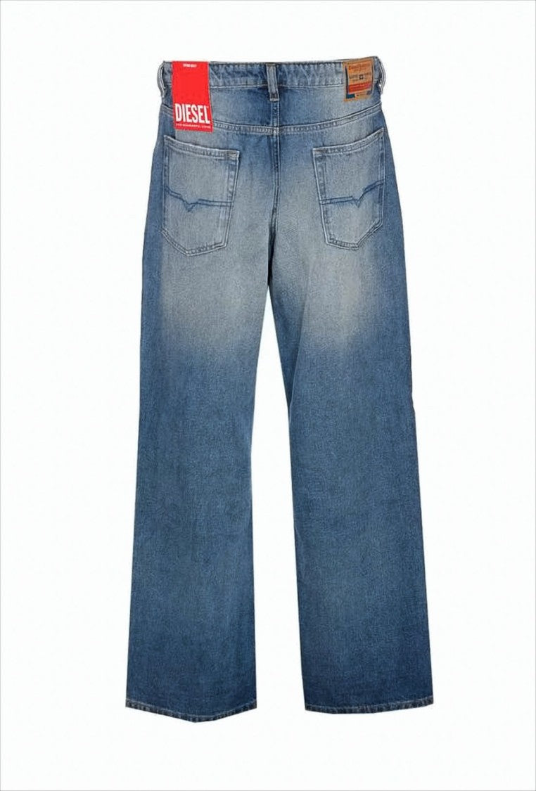 Faded Blue Wide-Leg Denim Pants