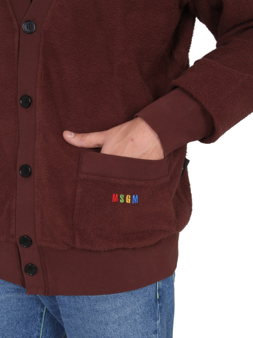 V-Neck Cardigan With Embroidered Logo Detail
