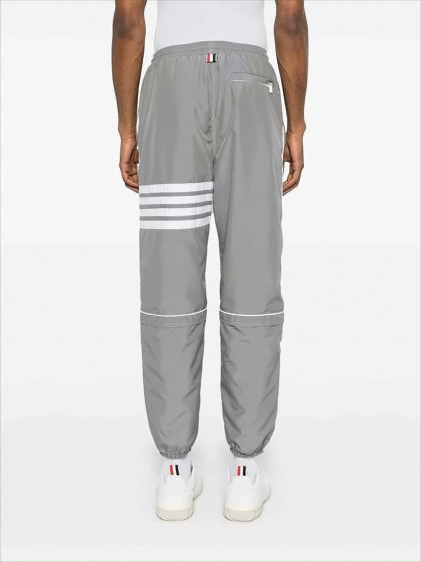 Grey Polyester Jogger Pants with Signature Stripes