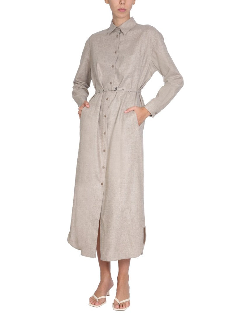 Classic Collar Midi Shirt Dress