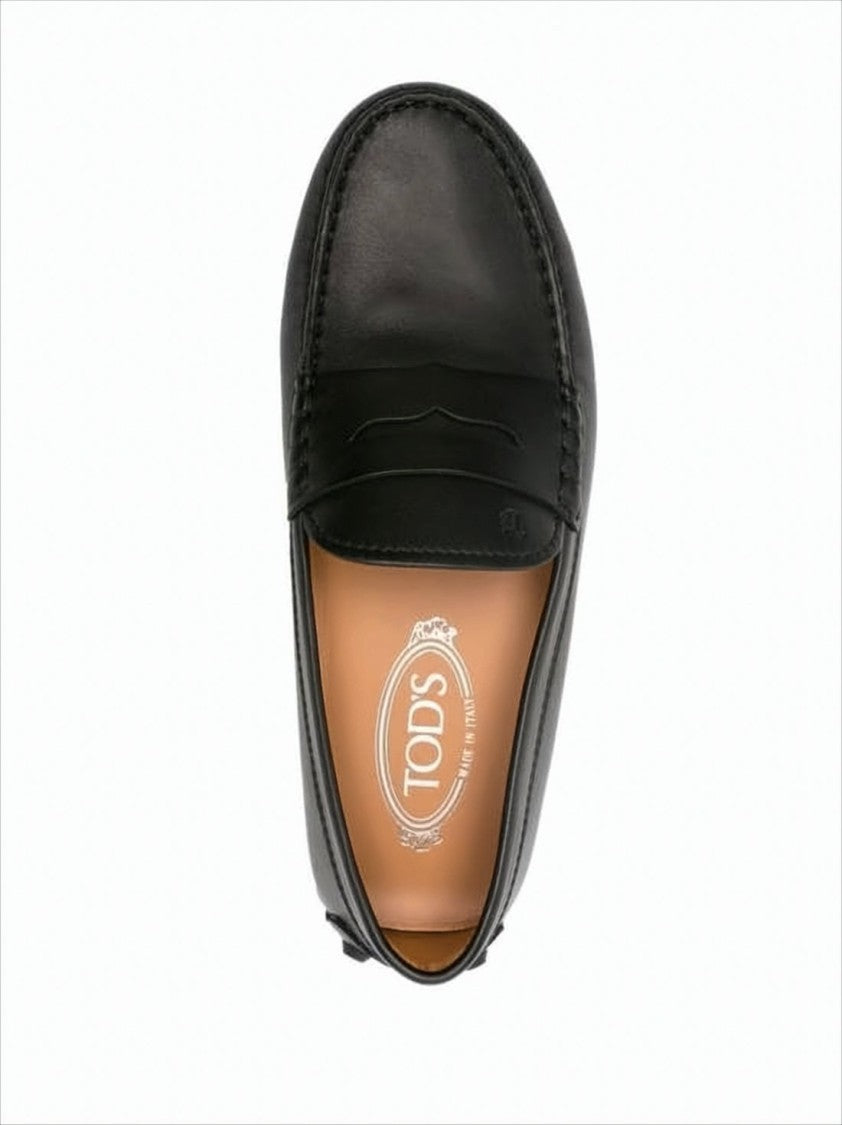 Penny Strap Black Leather Loafer with Pebbled Sole