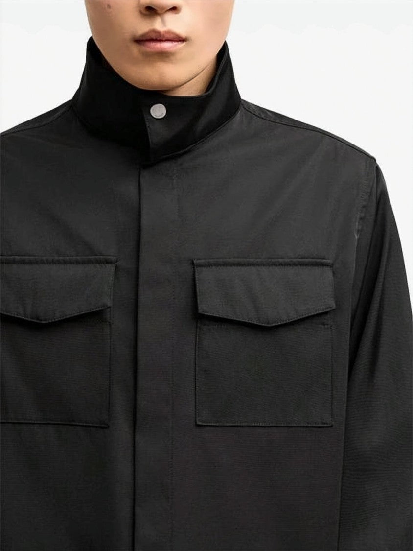 Structured High Stand Collar Shirt With Flap Pockets