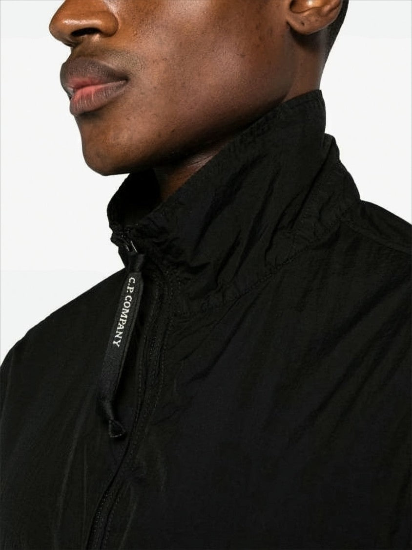 High-Collar Black Polyamide Casual Jacket